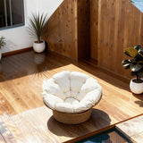 TYSF2564 Grey Rattan Round Plush Outdoor Lounge Chair with Cream Cushions – Paphos Cyprus Coastal Terrace Luxury Relaxed Outdoor Round Plush Chair
