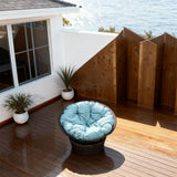 TYSF2564 Grey Rattan Round Plush Outdoor Lounge Chair with Cream Cushions – Paphos Cyprus Coastal Terrace Luxury Relaxed Outdoor Round Plush Chair