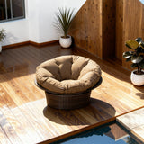 TYSF2564 Grey Rattan Round Plush Outdoor Lounge Chair with Cream Cushions – Paphos Cyprus Coastal Terrace Luxury Relaxed Outdoor Round Plush Chair