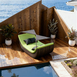 TYSF2562 Brown Rattan Curved Canopy Outdoor Daybed with Lime-Green & Black Cushions – St. Barts Caribbean Coastal Terrace Luxury Vibrant Outdoor Canopy Daybed