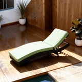 TYSF2567 Black Rattan Wheeled Adjustable Outdoor Sun Lounger with Light Green Cushions – Ibiza Spain Coastal Terrace Luxury Vibrant Outdoor Reclining Sunbed