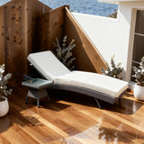 TYSF2567 Black Rattan Wheeled Adjustable Outdoor Sun Lounger with Light Green Cushions – Ibiza Spain Coastal Terrace Luxury Vibrant Outdoor Reclining Sunbed