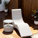 TYSF2569 Cream Rattan Curved Outdoor Daybed with Side Table – Mykonos Greece Coastal Terrace Luxury Relaxed Outdoor Curved Daybed