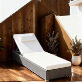 TYSF2571 Grey Rattan Adjustable Outdoor Sun Lounger with All-White Cushions – Algarve Portugal Coastal Terrace Luxury Relaxed Outdoor Reclining Sunbed