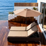 TYSF2576 Black Rattan Modular Double Outdoor Daybed with Turquoise Cushions & Umbrella – Phuket Thailand Coastal Terrace Luxury Vibrant Outdoor Modular Daybed Set