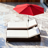 TYSF2576 Black Rattan Modular Double Outdoor Daybed with Turquoise Cushions & Umbrella – Phuket Thailand Coastal Terrace Luxury Vibrant Outdoor Modular Daybed Set