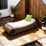 TYSF2580 Brown Rattan Cylindrical Arm Outdoor Daybed with All-White Cushions & Lumbar Pillow – Anguilla Caribbean Coastal Terrace Luxury Relaxed Outdoor Daybed