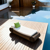 TYSF2580 Brown Rattan Cylindrical Arm Outdoor Daybed with All-White Cushions & Lumbar Pillow – Anguilla Caribbean Coastal Terrace Luxury Relaxed Outdoor Daybed