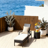 TYSF2581 Black Rattan Adjustable Outdoor Sun Lounger with Bright Green Cushions – Saint Lawrence Gap Barbados Coastal Terrace Luxury Vibrant Outdoor Reclining Sunbed