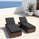 TYSF2582 Black Rattan Adjustable Double Outdoor Sun Lounger Set with All-White Cushions – Saint-Tropez French Riviera Coastal Terrace Luxury Relaxed Outdoor Sun Lounger Set