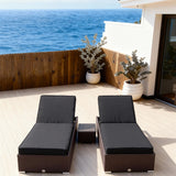 TYSF2582 Black Rattan Adjustable Double Outdoor Sun Lounger Set with All-White Cushions – Saint-Tropez French Riviera Coastal Terrace Luxury Relaxed Outdoor Sun Lounger Set