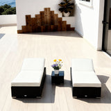 TYSF2582 Black Rattan Adjustable Double Outdoor Sun Lounger Set with All-White Cushions – Saint-Tropez French Riviera Coastal Terrace Luxury Relaxed Outdoor Sun Lounger Set
