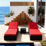 TYSF2582 Black Rattan Adjustable Double Outdoor Sun Lounger Set with All-White Cushions – Saint-Tropez French Riviera Coastal Terrace Luxury Relaxed Outdoor Sun Lounger Set