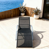 TYSF2583 Silver Frame Black Mesh Curved Adjustable Outdoor Sun Lounger – Gold Coast Australia Coastal Terrace Luxury Relaxed Outdoor Reclining Sunbed