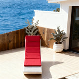 TYSF2584 White Rattan Segmented Adjustable Outdoor Sun Lounger with Fiery Red Cushions – Capri Italy Coastal Terrace Luxury Vibrant Outdoor Reclining Sunbed