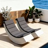 TYSF2585 White Rattan Curved Double Outdoor Sun Lounger Set with Dark Grey Cushions – Santorini Greece Coastal Terrace Luxury Private Outdoor Sun Lounger Set