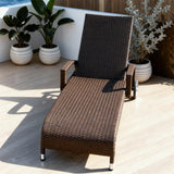 TYSF2587 Dark Brown Rattan Wheeled Adjustable Outdoor Sun Lounger – Nassau Bahamas Coastal Terrace Luxury Relaxed Outdoor Reclining Sunbed