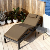 TYSF2589 Black Rattan Wheeled Segmented Adjustable Outdoor Sun Lounger with All-White Cushions & Neck Pillow – Cancun Mexico Coastal Terrace Luxury Relaxed Outdoor Reclining Sunbed