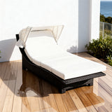 TYSF2599 Black Rattan Double White Canopy Outdoor Daybed with All-White Cushions – French Riviera Coastal Terrace Luxury Private Outdoor Double Daybed