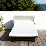 TYSF2599 Black Rattan Double White Canopy Outdoor Daybed with All-White Cushions – French Riviera Coastal Terrace Luxury Private Outdoor Double Daybed