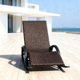 TYSF2601 Dark Brown Rattan Armrest Rocking Outdoor Sun Lounger – Malibu California Coastal Terrace Luxury Relaxed Outdoor Rocking Sunbed