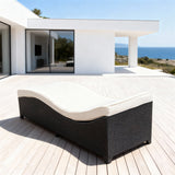 TYSF2602 Black Rattan Wave-Shaped Outdoor Daybed with Cream Cushions – Saint-Tropez France Coastal Terrace Luxury Private Outdoor Wave Daybed