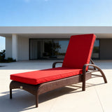 TYSF2608 Cream Rattan Adjustable Armrest Outdoor Sun Lounger with Fiery Red Cushions – Anguilla Caribbean Coastal Terrace Luxury Vibrant Outdoor Reclining Sunbed