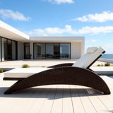 TYSF2610 White Rattan Curved Adjustable Outdoor Sun Lounger with Avocado Green Cushions & Neck Pillow – Mallorca Spain Coastal Terrace Luxury Relaxed Outdoor Reclining Sunbed