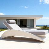 TYSF2610 White Rattan Curved Adjustable Outdoor Sun Lounger with Avocado Green Cushions & Neck Pillow – Mallorca Spain Coastal Terrace Luxury Relaxed Outdoor Reclining Sunbed