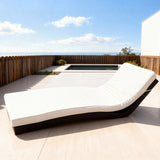 TYSF2615 Black Rattan Curved Adjustable Outdoor Sun Lounger with Blush Pink Cushions – Tulum Mexico Coastal Terrace Luxury Relaxed Outdoor Reclining Sunbed