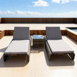 TYSF2616 Grey Rattan Double Adjustable Outdoor Sun Lounger Set with Side Table & Dark Grey Cushions – Mykonos Greece Coastal Terrace Luxury Relaxed Outdoor Reclining Sunbed Set