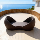 TYSF2619 Dark Brown Rattan Double Enclosed Outdoor Sofa Set with Nesting Side Tables, Cream Cushions & Pillows – Amalfi Coast Italy Coastal Terrace Luxury Private Outdoor Sofa Set