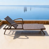 TYSF2620 Dark Brown Rattan Armrest Adjustable Outdoor Sun Lounger – Budva Montenegro Coastal Terrace Luxury Relaxed Outdoor Reclining Sunbed