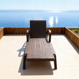 TYSF2620 Dark Brown Rattan Armrest Adjustable Outdoor Sun Lounger – Budva Montenegro Coastal Terrace Luxury Relaxed Outdoor Reclining Sunbed