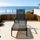 TYSF2621 Black Metal Frame Breathable Mesh Adjustable Armrest Outdoor Sun Lounger – French Riviera Coastal Terrace Luxury Relaxed Outdoor Reclining Sunbed