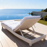 TYSF2631 White Rattan Adjustable Outdoor Sun Lounger with Pure White Cushions & Headrest – Kotor Bay Montenegro Coastal Terrace Luxury Relaxed Outdoor Reclining Sunbed