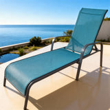 TYSF2633 Dark Grey Metal Frame Light Grey Mesh Adjustable Armrest Outdoor Sun Lounger – Opatija Croatia Coastal Terrace Luxury Relaxed Outdoor Reclining Sunbed
