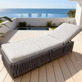 TYSF2634 Dark Grey Braided Rope Adjustable Outdoor Sun Lounger with Matching Cushions – Algarve Portugal Coastal Terrace Luxury Relaxed Outdoor Reclining Sunbed