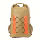 WBP1907 Grey Orange Roll Top Waterproof Dry Backpack with Front Bungee Cord for Hiking Camping