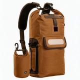 WBP1906 Tan Roll Top Waterproof Dry Backpack with Detachable 2L Bottle Pouch for Kayaking Hiking