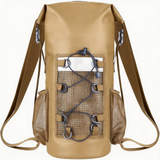 WBP1908 Khaki Roll Top Waterproof Dry Backpack with Reflective Strip & Bungee Cord for Camping Hiking