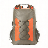 WBP1907 Grey Orange Roll Top Waterproof Dry Backpack with Front Bungee Cord for Hiking Camping
