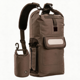WBP1906 Tan Roll Top Waterproof Dry Backpack with Detachable 2L Bottle Pouch for Kayaking Hiking