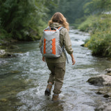 WBP1907 Grey Orange Roll Top Waterproof Dry Backpack with Front Bungee Cord for Hiking Camping