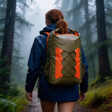 WBP1907 Grey Orange Roll Top Waterproof Dry Backpack with Front Bungee Cord for Hiking Camping