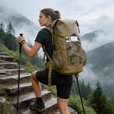 WBP1908 Khaki Roll Top Waterproof Dry Backpack with Reflective Strip & Bungee Cord for Camping Hiking