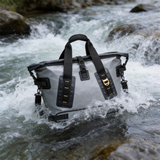 WCB1913 Grey Roll Top Waterproof Dry Duffel Bag with Gold Hardware & Padded Handle for Motorcycle Camping