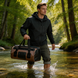 WDF1901 Brown Roll Top Waterproof Motorcycle Dry Duffel Bag with Front Zipper Pocket