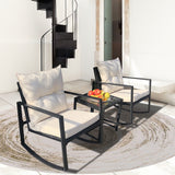 WLSF2501 Light Grey Rope & Gold Metal Frame Rocking Chair 2-Piece Set with Navy Blue Cushions & Glass Side Table – Reykjavik Iceland Lake Terrace Luxury Nordic Outdoor Seating Set