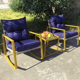 WLSF2501 Light Grey Rope & Gold Metal Frame Rocking Chair 2-Piece Set with Navy Blue Cushions & Glass Side Table – Reykjavik Iceland Lake Terrace Luxury Nordic Outdoor Seating Set
